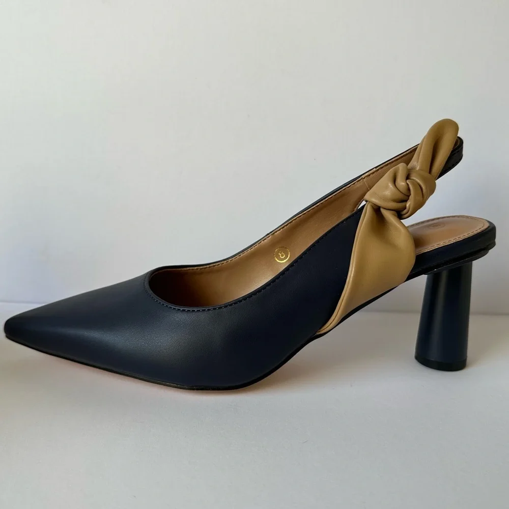 Black Tan Slingback Heels Size 8 - Pointed Toe Mid Heel Pumps new in box